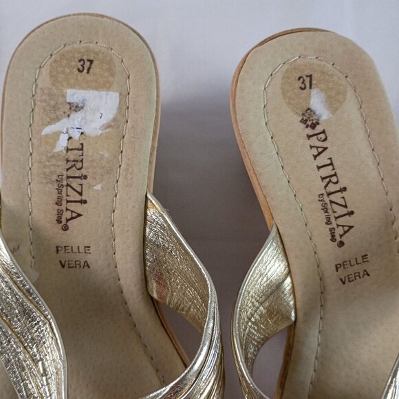 Patrizia Marge Gold Slide Sandals Wedge Heels Size 37 EU Comfy Cute - Picture 7 of 8
